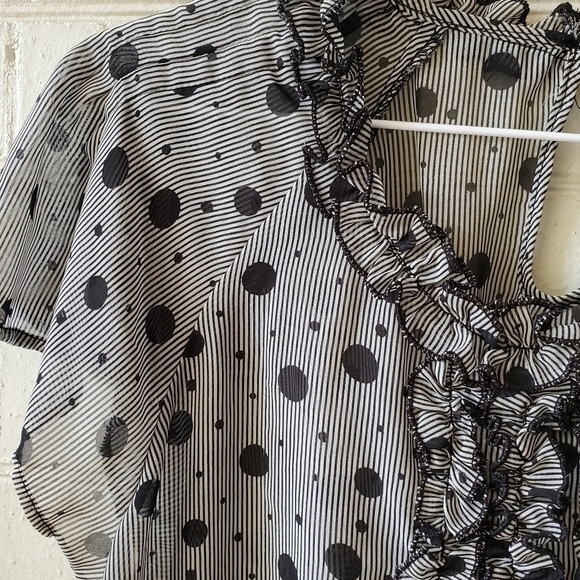 The Limited black and gray ruffle polka-dot top size large - Picture 3 of 5